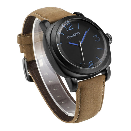 CAGARNY 6833 Fashionable Concise Three Needles Quartz Wrist Watch with Leather Band & 24-hour Indication & Calendar Function for Couples(Blue Scale)-garmade.com