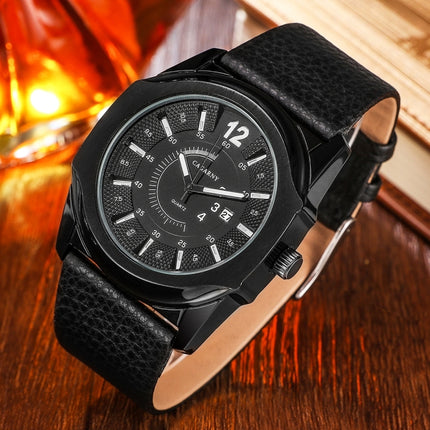 CAGARNY 6838(1) Fashionable Quartz Wrist Watch with Leather Band for Men(Black Window White Scale)-garmade.com