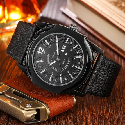 CAGARNY 6838(1) Fashionable Quartz Wrist Watch with Leather Band for Men(Black Window White Scale)-garmade.com