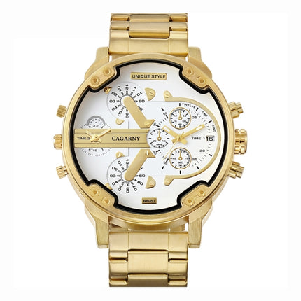CAGARNY 6820 Fashionable Business Style Large Dial Calendar Display Men Quartz Dual Movement Watch with Stainless Steel Band (Gold + White)-garmade.com