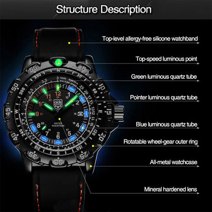 addies MY-049 Outdoor Sports Multifunctional Waterproof Luminous Watch Silicone Watchstrap Watch for Men(Red Light)-garmade.com