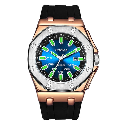 addies MY-052 Business Multifunctional Luminous Watch Silicone Watchstrap Watch for Men(Gold Blue)-garmade.com