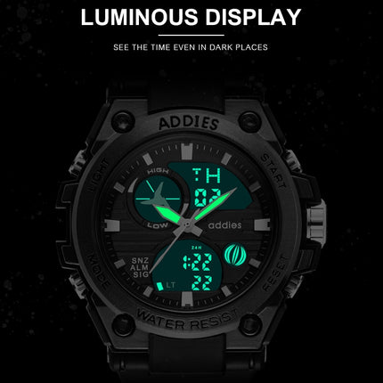 addies MY-1818 Luminous Three-window LED Outdoor Sports Multi-function Electronic Watch for Men, Support Calendar / Alarm Clock / Timer(White)-garmade.com