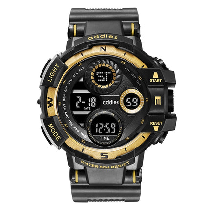 addies MY-1901 Luminous Three-window LED Outdoor Sports Multi-function Electronic Watch for Men, Support Calendar / Alarm Clock / Timer / Talking(Gold)-garmade.com