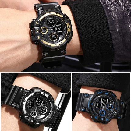 addies MY-1901 Luminous Three-window LED Outdoor Sports Multi-function Electronic Watch for Men, Support Calendar / Alarm Clock / Timer / Talking(Gold)-garmade.com