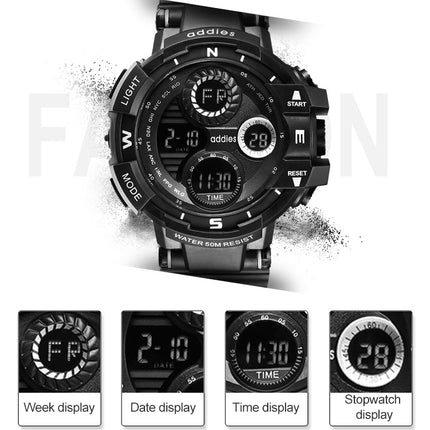 addies MY-1901 Luminous Three-window LED Outdoor Sports Multi-function Electronic Watch for Men, Support Calendar / Alarm Clock / Timer / Talking(Gold)-garmade.com