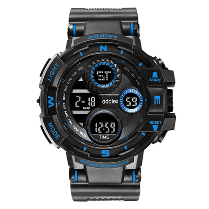 addies MY-1901 Luminous Three-window LED Outdoor Sports Multi-function Electronic Watch for Men, Support Calendar / Alarm Clock / Timer / Talking(Blue)-garmade.com