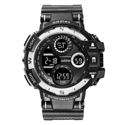 addies MY-1901 Luminous Three-window LED Outdoor Sports Multi-function Electronic Watch for Men, Support Calendar / Alarm Clock / Timer / Talking(White)-garmade.com