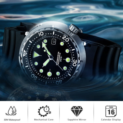 addies MY-H5 Waterproof Luminous Automatic Mechanical Watch Silicone Strap Watch for Men, Waterproof Depth: 300m(Black)-garmade.com