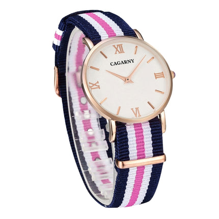 CAGARNY 6813 Fashionable Ultra Thin Rose Gold Case Quartz Wrist Watch with 5 Stripes Nylon Band for Women(Pink)-garmade.com