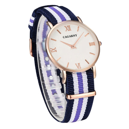 CAGARNY 6813 Fashionable Ultra Thin Rose Gold Case Quartz Wrist Watch with 5 Stripes Nylon Band for Women(Blue)-garmade.com