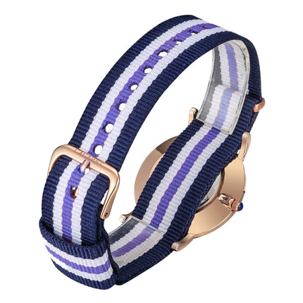 CAGARNY 6813 Fashionable Ultra Thin Rose Gold Case Quartz Wrist Watch with 5 Stripes Nylon Band for Women(Blue)-garmade.com