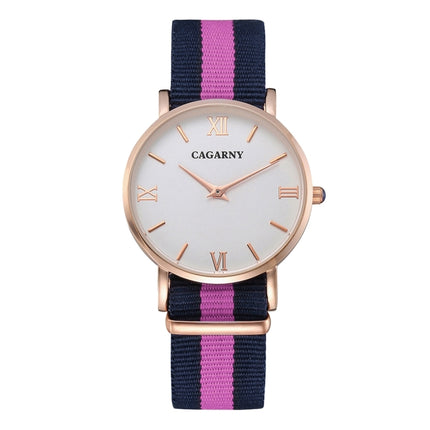 CAGARNY 6813 Fashionable Ultra Thin Rose Gold Case Quartz Wrist Watch with 3 Stripes Nylon Band for Women(Pink)-garmade.com