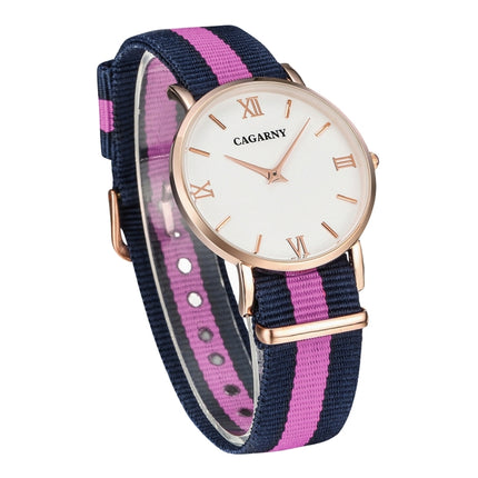 CAGARNY 6813 Fashionable Ultra Thin Rose Gold Case Quartz Wrist Watch with 3 Stripes Nylon Band for Women(Pink)-garmade.com