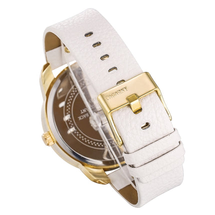 CAGARNY 6819 Fashionable Multifunctional Dual Time Zone Quartz Business Sport Wrist Watch with Leather Band & GMT Time & Calendar & Luminous Display for Men(Gold Case White Strap)-garmade.com