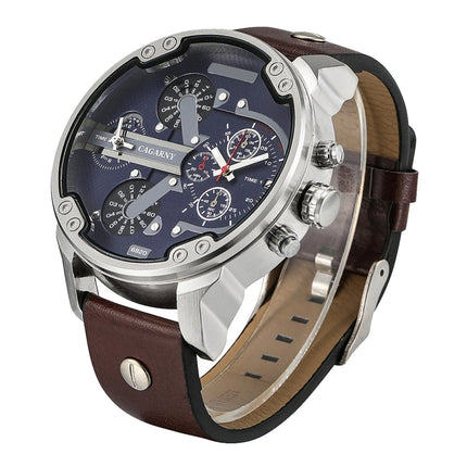 CAGARNY 6820 Fashionable Multifunctional Style Quartz Business Sport Wrist Watch with Leather Band & GMT Time & Calendar & Luminous Display for Men(Brown)-garmade.com