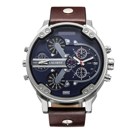 CAGARNY 6820 Fashionable Multifunctional Style Quartz Business Sport Wrist Watch with Leather Band & GMT Time & Calendar & Luminous Display for Men(Brown)-garmade.com