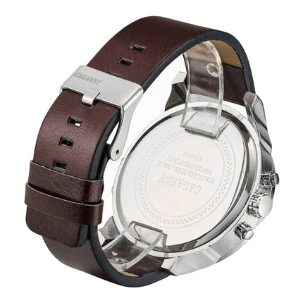 CAGARNY 6820 Fashionable Multifunctional Style Quartz Business Sport Wrist Watch with Leather Band & GMT Time & Calendar & Luminous Display for Men(Brown)-garmade.com