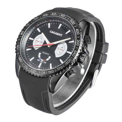 CAGARNY 6827 Fashionable Majestic Student Quartz Sport Wrist Watch with Silicone Band for Men(Black Case Black Window)-garmade.com