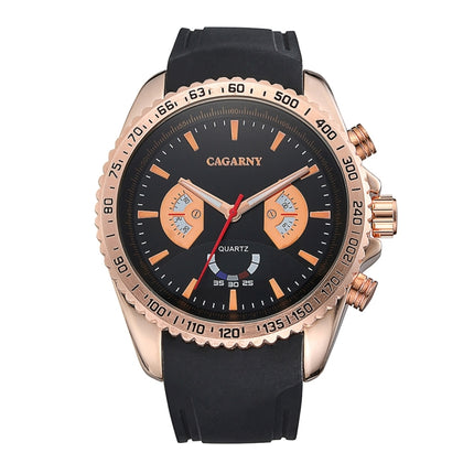 CAGARNY 6827 Fashionable Majestic Student Quartz Sport Wrist Watch with Silicone Band for Men(Rose Gold Case Black Window)-garmade.com