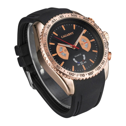 CAGARNY 6827 Fashionable Majestic Student Quartz Sport Wrist Watch with Silicone Band for Men(Rose Gold Case Black Window)-garmade.com