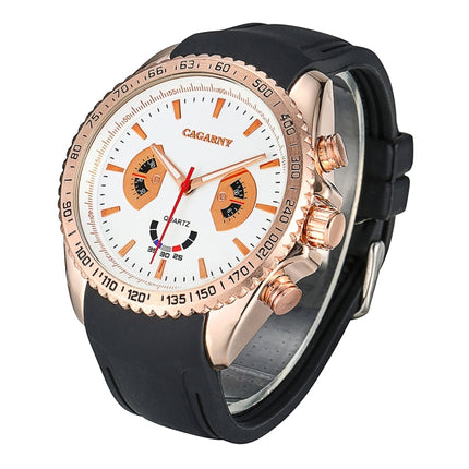 CAGARNY 6827 Fashionable Majestic Student Quartz Sport Wrist Watch with Silicone Band for Men(Rose Gold Case White Window)-garmade.com