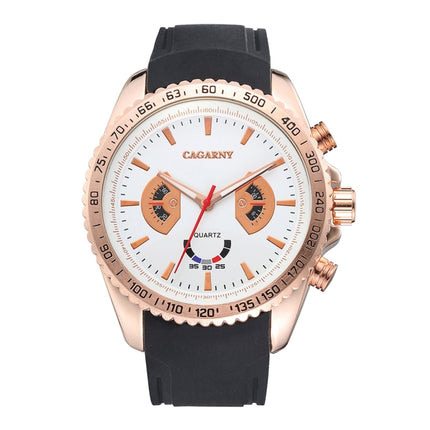 CAGARNY 6827 Fashionable Majestic Student Quartz Sport Wrist Watch with Silicone Band for Men(Rose Gold Case White Window)-garmade.com