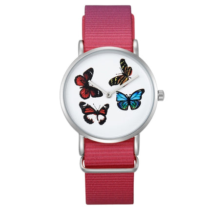 CAGARNY Living Waterproof Butterfly Pattern Round Dial Quartz Movement Alloy Silver Case Fashion Women Watch Quartz Watches with Nylon Band-garmade.com
