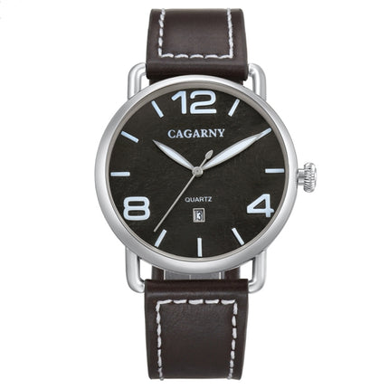 CAGARNY 6815 Living Waterproof Round Dial Quartz Movement Alloy Case Fashion Watch Quartz Watches with Leather Band(Black)-garmade.com