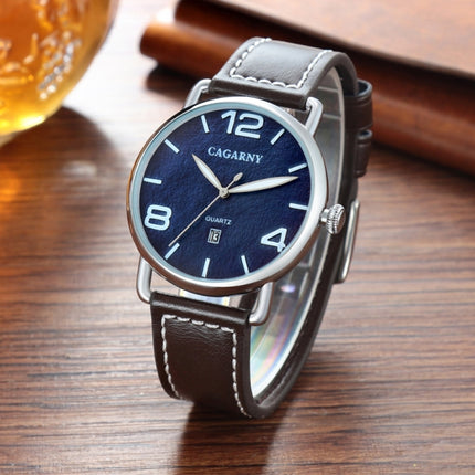 CAGARNY 6815 Living Waterproof Round Dial Quartz Movement Alloy Case Fashion Watch Quartz Watches with Leather Band(Blue)-garmade.com