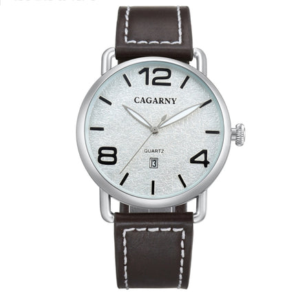 CAGARNY 6815 Living Waterproof Round Dial Quartz Movement Alloy Case Fashion Watch Quartz Watches with Leather Band(White)-garmade.com