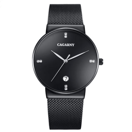 CAGARNY 6817 Living Waterproof Round Dial Quartz Movement Alloy Case Fashion Watch Quartz Watches with Steel Band(Black)-garmade.com