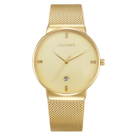 CAGARNY 6817 Living Waterproof Round Dial Quartz Movement Alloy Case Fashion Watch Quartz Watches with Steel Band(Gold)-garmade.com