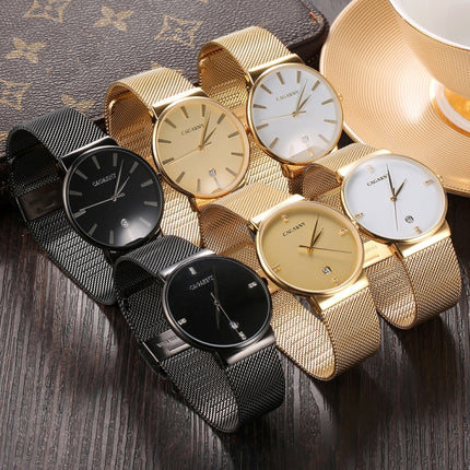 CAGARNY 6817 Living Waterproof Round Dial Quartz Movement Alloy Case Fashion Watch Quartz Watches with Steel Band(Gold)-garmade.com