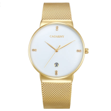 CAGARNY 6817 Living Waterproof Round Dial Quartz Movement Alloy Case Fashion Watch Quartz Watches with Steel Band(White)-garmade.com