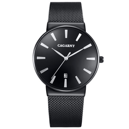 CAGARNY 6817 Living Waterproof Round Dial Quartz Movement Alloy Case Fashion Watch Quartz Watches with Steel Band(Black)-garmade.com