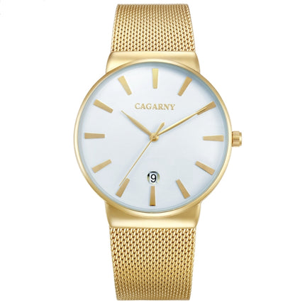 CAGARNY 6817 Living Waterproof Round Dial Quartz Movement Alloy Case Fashion Watch Quartz Watches with Steel Band(White)-garmade.com