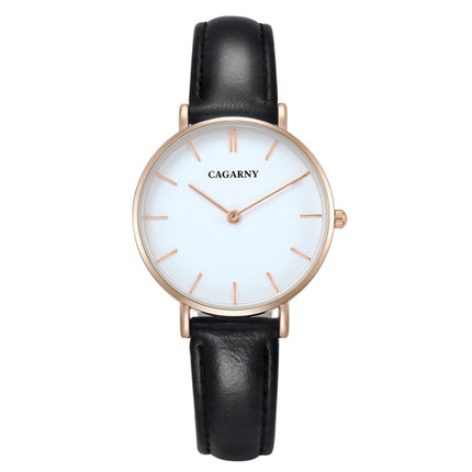 CAGARNY 6872 Living Waterproof Round Dial Quartz Movement Alloy Gold Case Fashion Watch Quartz Watches with Leather Band(Black)-garmade.com