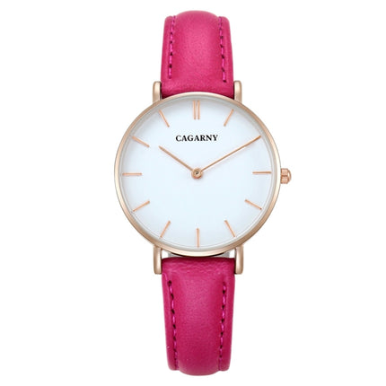 CAGARNY 6872 Living Waterproof Round Dial Quartz Movement Alloy Gold Case Fashion Watch Quartz Watches with Leather Band(Magenta)-garmade.com