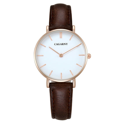 CAGARNY 6872 Living Waterproof Round Dial Quartz Movement Alloy Gold Case Fashion Watch Quartz Watches with Leather Band(Brown)-garmade.com