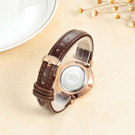 CAGARNY 6872 Living Waterproof Round Dial Quartz Movement Alloy Gold Case Fashion Watch Quartz Watches with Leather Band(Brown)-garmade.com