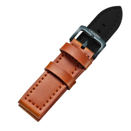 CAGARNY Simple Fashion Watches Band Green Buckle Leather Watch Strap, Width: 22mm(Brown)-garmade.com