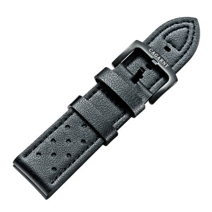 CAGARNY Simple Fashion Watches Band Green Buckle Leather Watch Strap, Width: 24mm(Black)-garmade.com