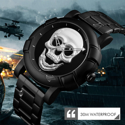 SKMEI 9178 Skull Pattern Multifunctional Outdoor Men Fashion Waterproof Quartz Wrist Watch (Silver)-garmade.com