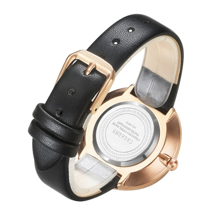 CAGARNY 6878 Water Resistant Fashion Women Quartz Wrist Watch with Leather Band(Black+Gold+Black)-garmade.com