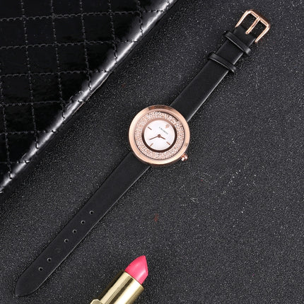 CAGARNY 6878 Water Resistant Fashion Women Quartz Wrist Watch with Leather Band(Black+Gold+White)-garmade.com