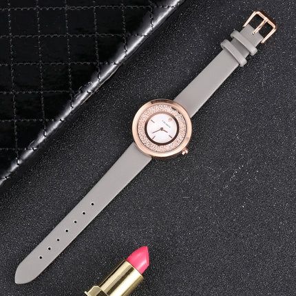 CAGARNY 6878 Water Resistant Fashion Women Quartz Wrist Watch with Leather Band(Grey+Gold)-garmade.com