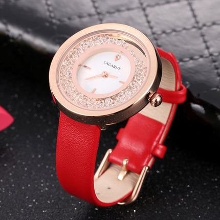 CAGARNY 6878 Water Resistant Fashion Women Quartz Wrist Watch with Leather Band(Red+Gold)-garmade.com