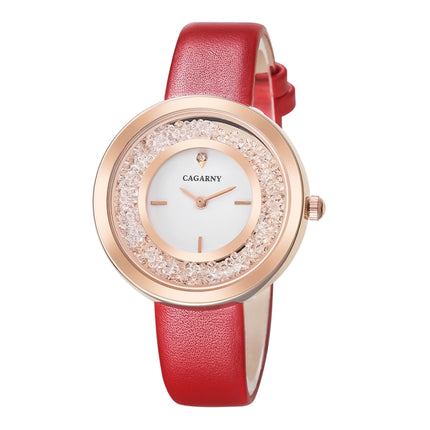 CAGARNY 6878 Water Resistant Fashion Women Quartz Wrist Watch with Leather Band(Red+Gold)-garmade.com