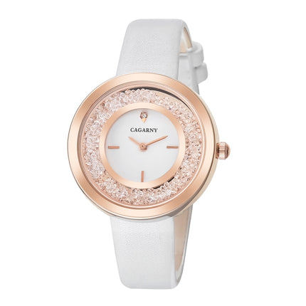CAGARNY 6878 Water Resistant Fashion Women Quartz Wrist Watch with Leather Band(White+Gold)-garmade.com